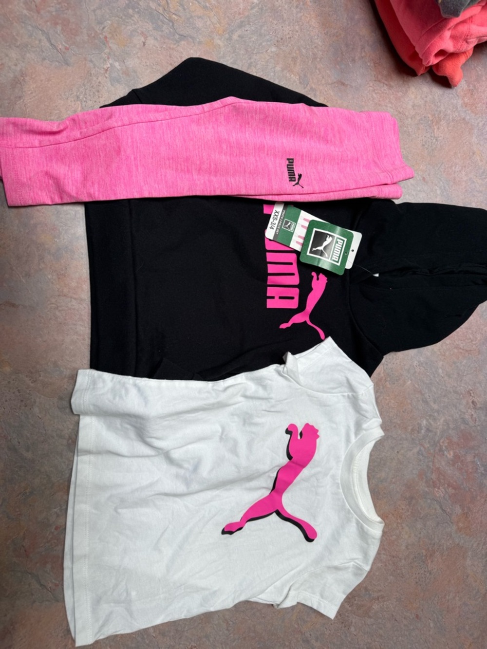 Puma Kids Black Hoodie, White Tee & Pink Leggings Set